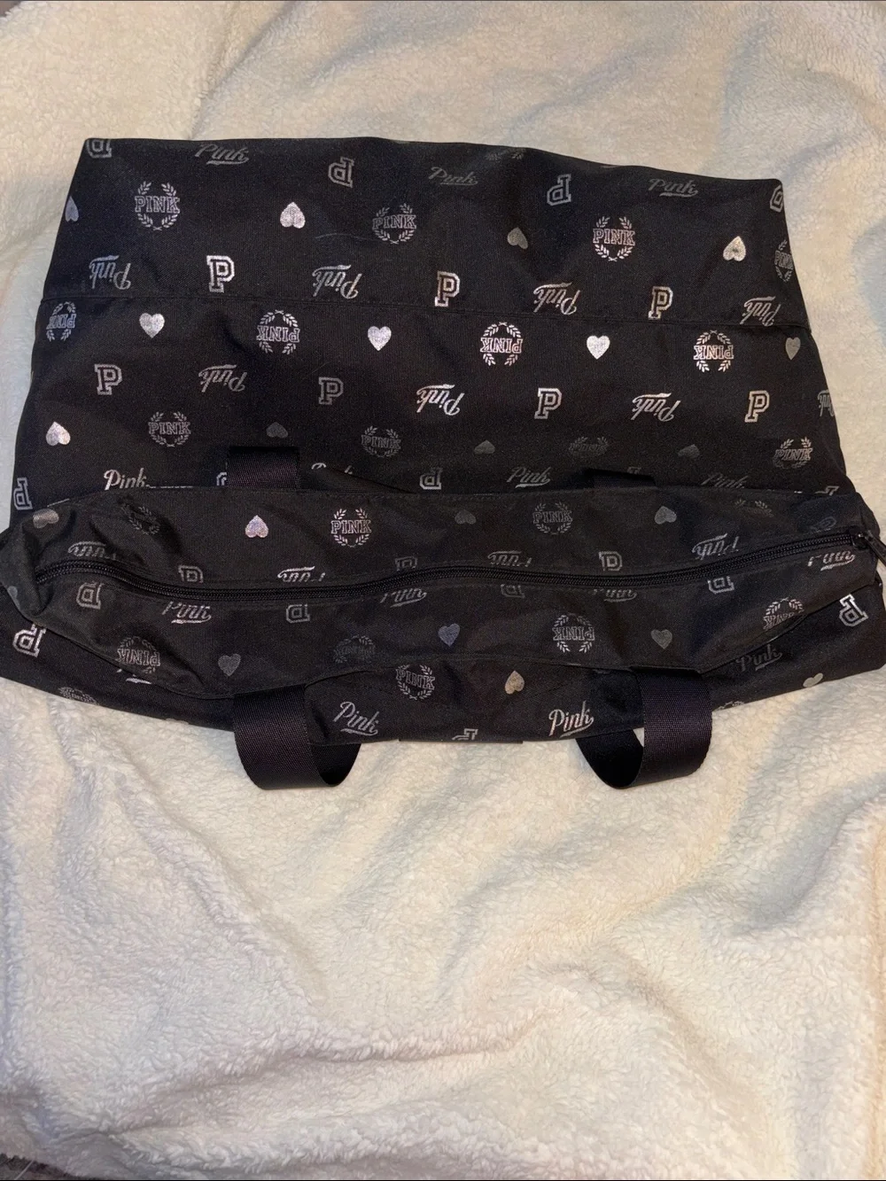 PINK Victoria's Secret Black Tote with Pink & Silver Logo Accents